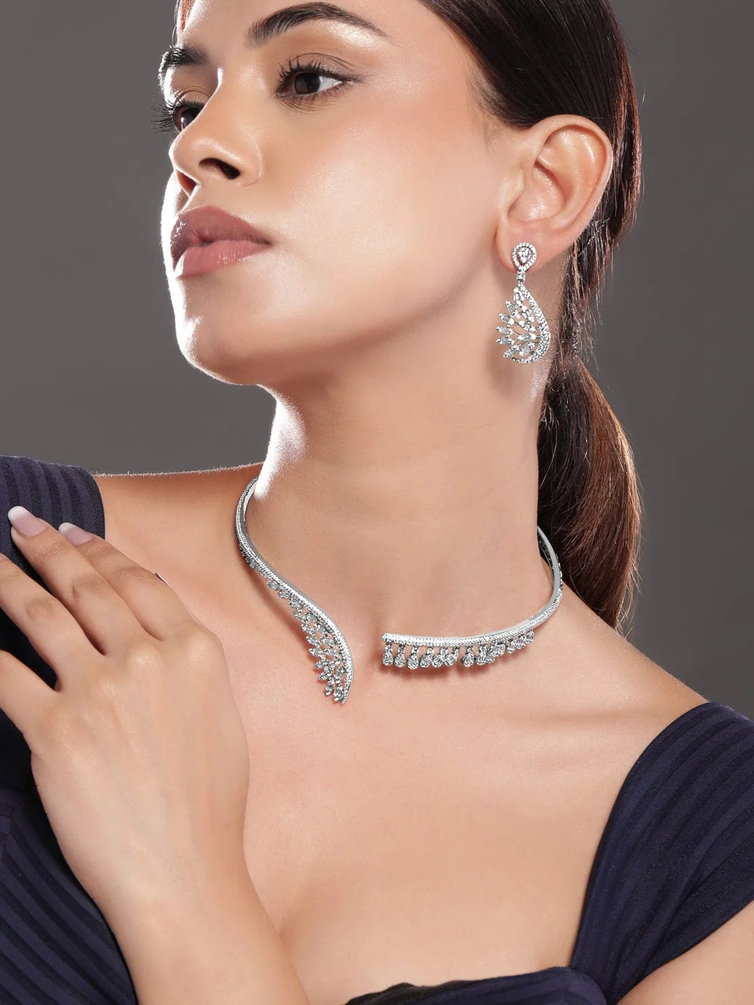 rubans-silver-plated-aaa-cubic-zirconia-studded-leaf-inspired-statement-choker-necklace-set-choker-set-37552098410670